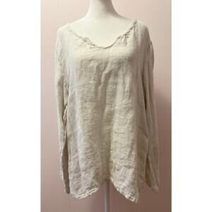 FLAX 100% Linen Rolled Sleeve Lightweight Oversized Tunic Top Size M